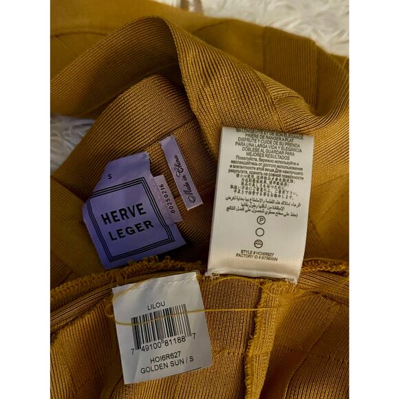 Herve Leger Bodycon Lilou Halter Dress HOI6R627 GOLDEN SUN/S - Picture 11 of 15